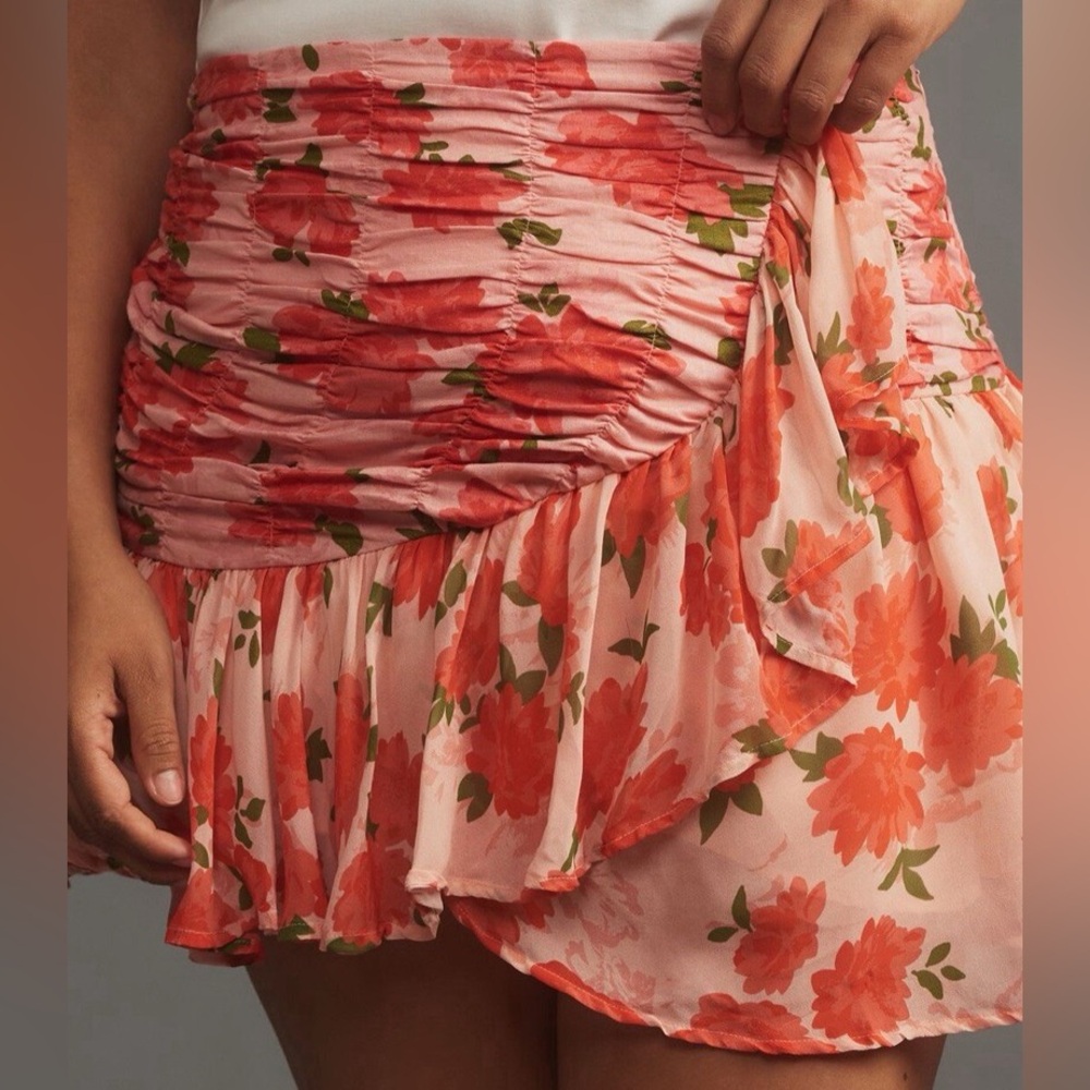 Maeve ruffled linen wrap mini skirt